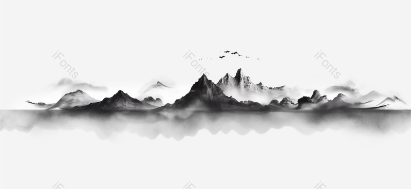 中国风云雾缭绕意境深远的质感水墨山和飞鸟云雾,插画/手绘图,插画/手绘图库,插画/手绘图下载,插画/手绘
